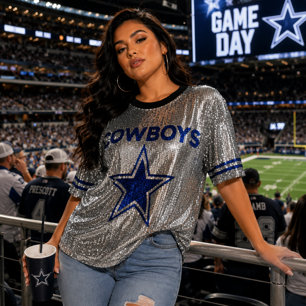 Dallas Cowboys Silver Sequin Crop Shirt