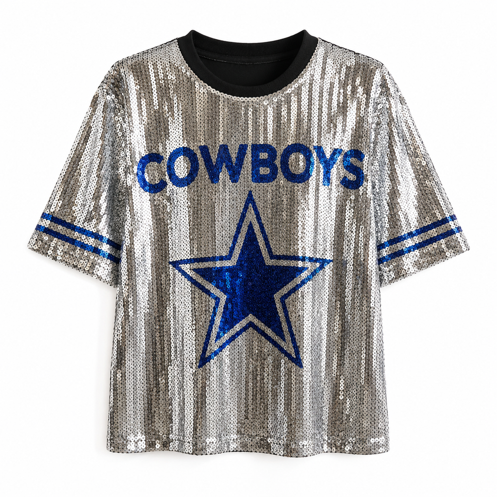 Dallas Cowboys Silver Sequin Crop Shirt