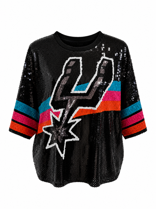 Spurs Logo Sequin Crop Shirt Black