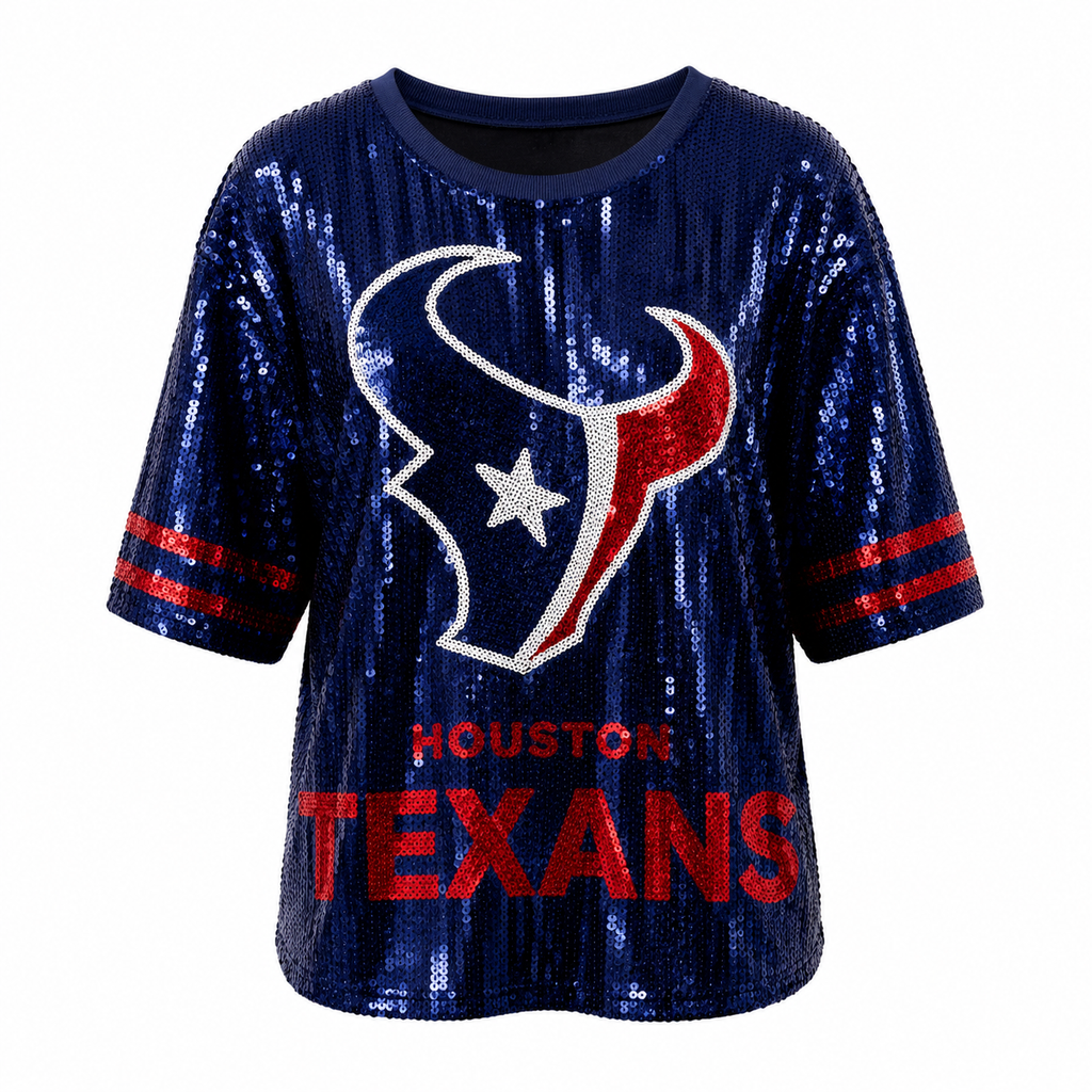 Houston Texan Blue Sequin Crop Shirt