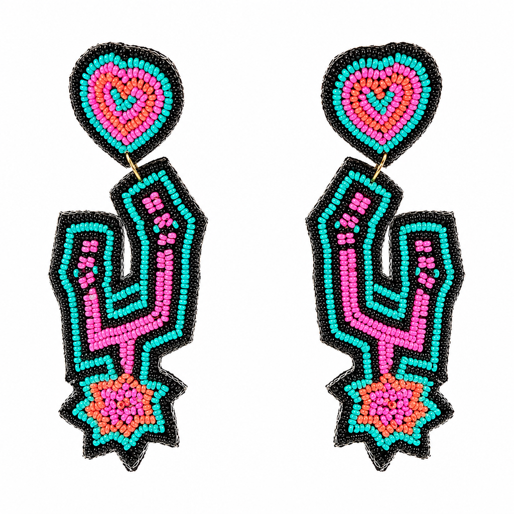 Handmade Beaded Heart Spurs Statement Earrings