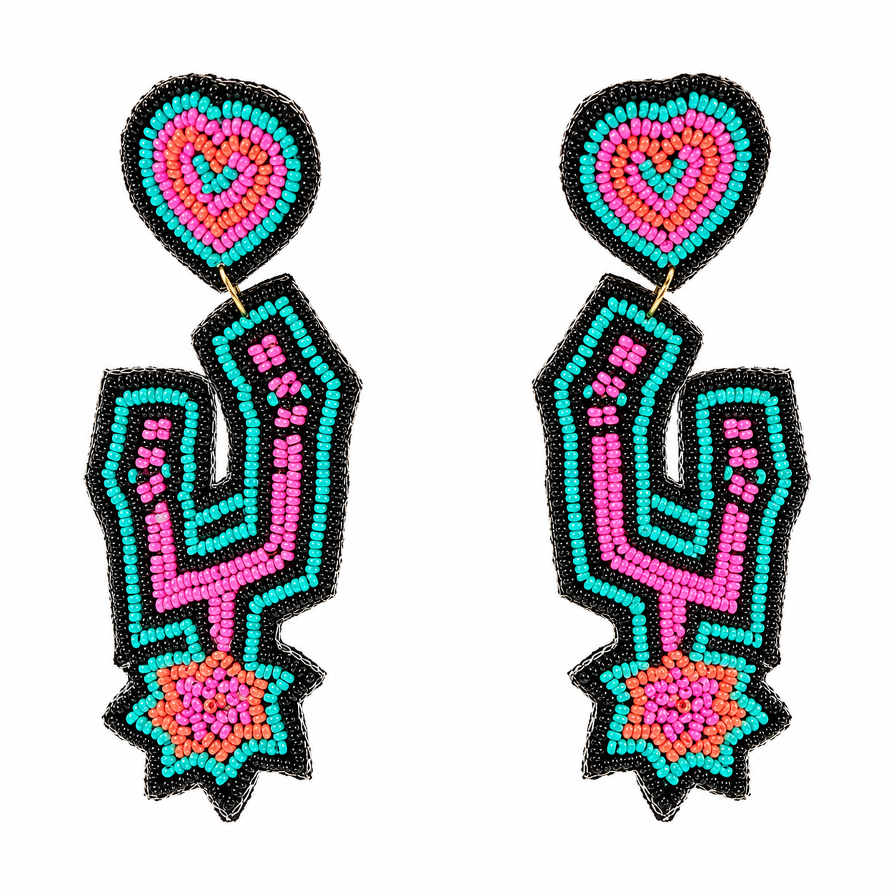 Handmade Beaded Heart Spurs Statement Earrings