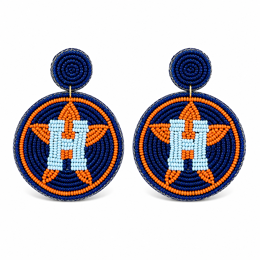 Houston Astros Inspired Handmade Beaded Statement Earrings