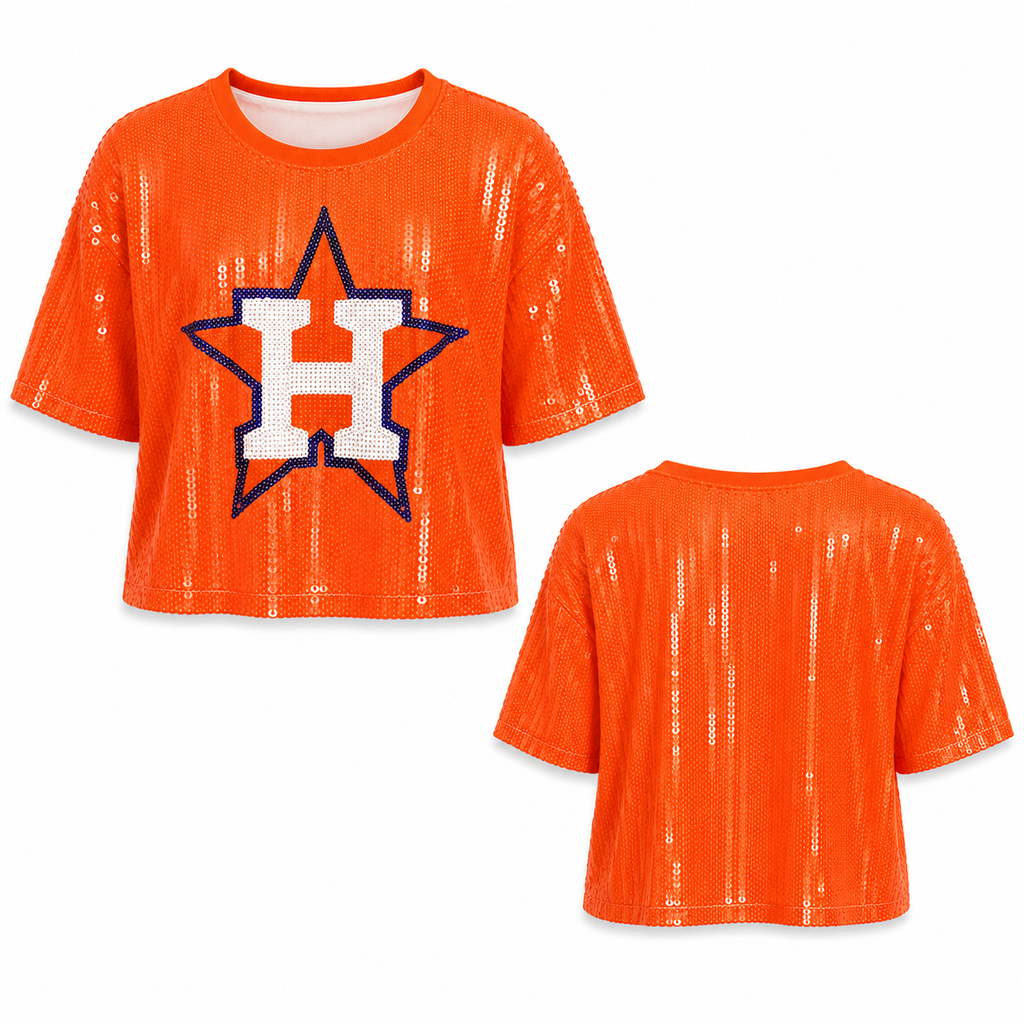 Houston Astros Orange Sequin Crop Shirt