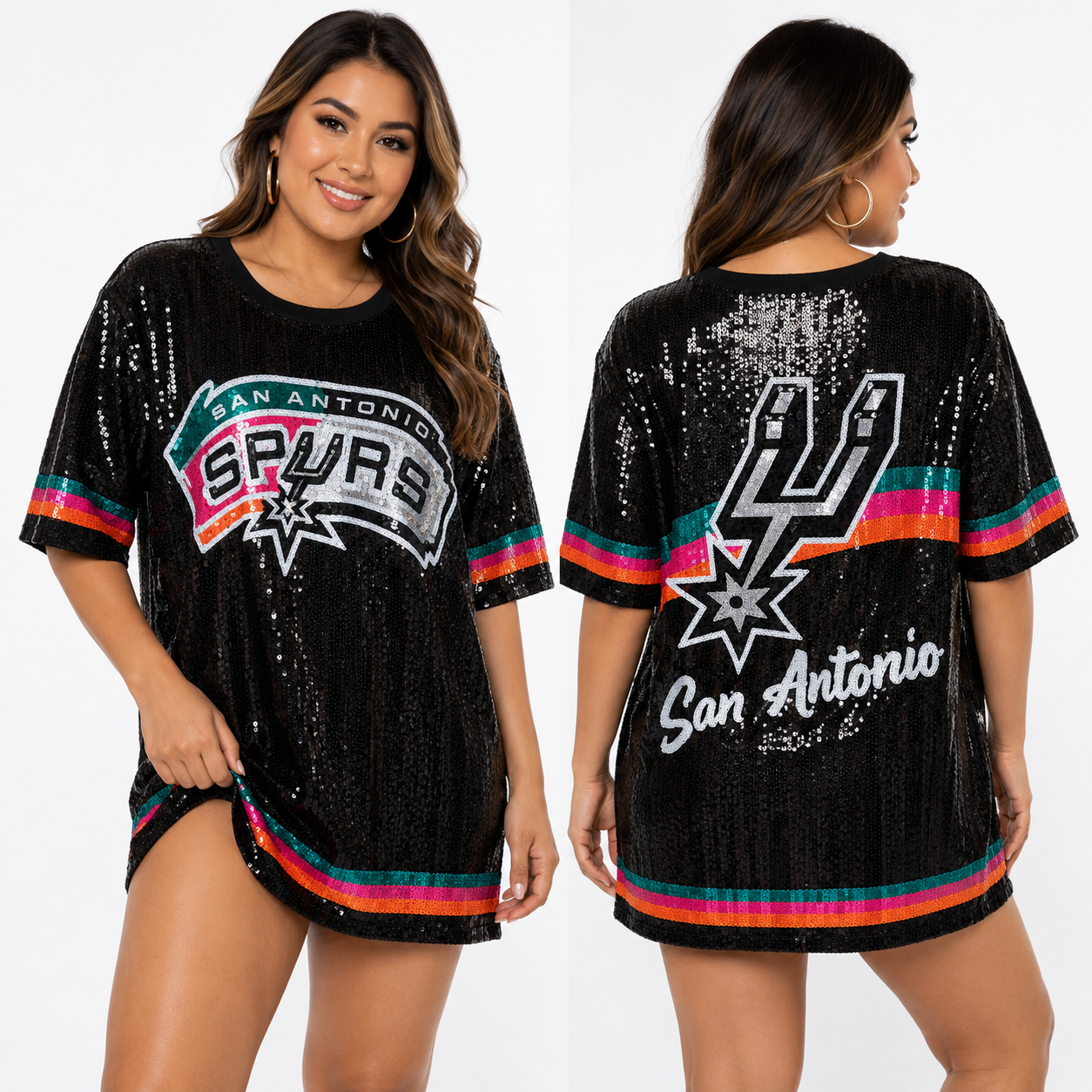 Spurs Retro Black Sequin Dress