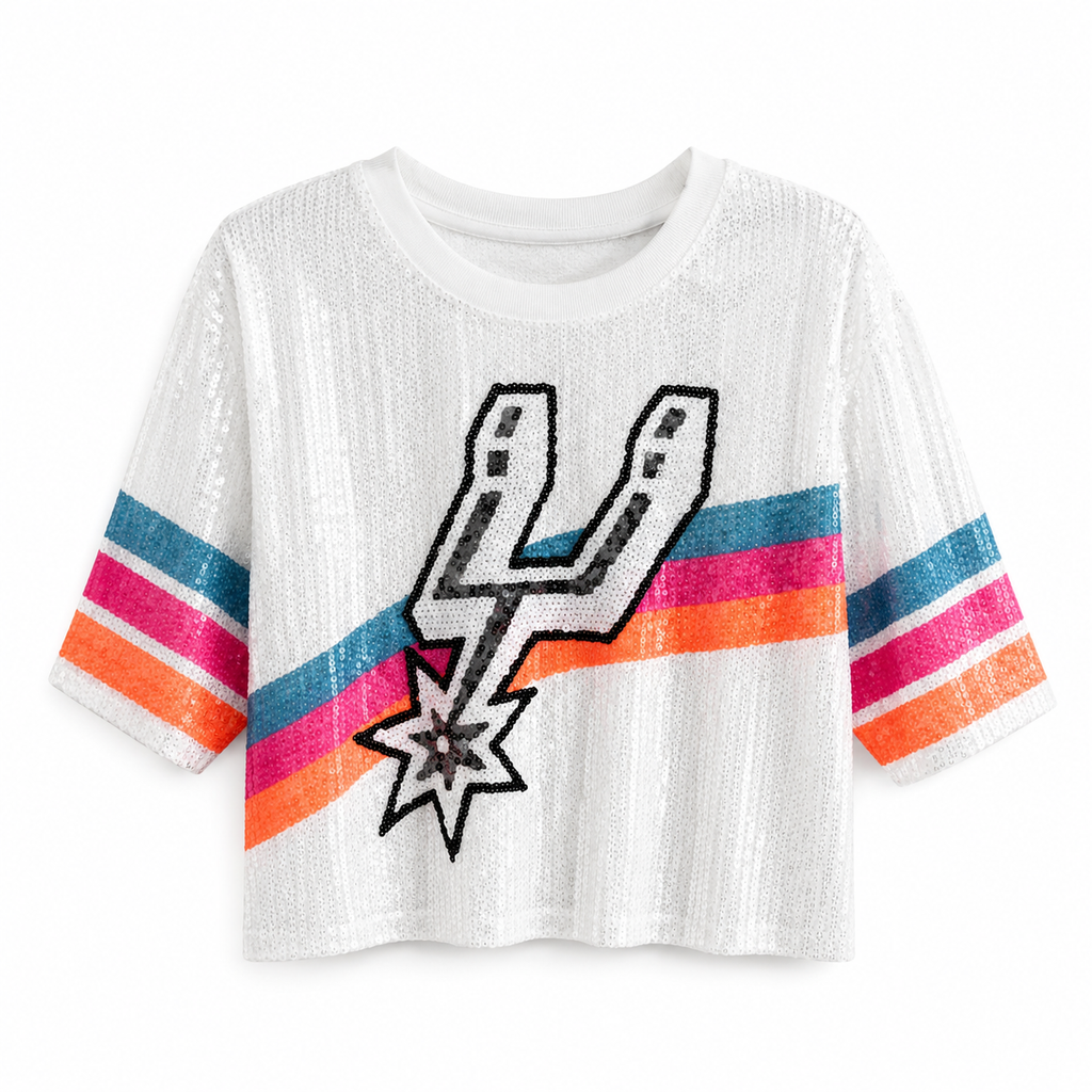 Spurs Logo Sequin Crop Shirt White