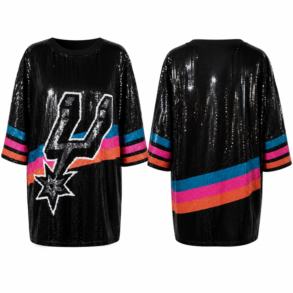 Spurs Logo  Black Sequin Dress