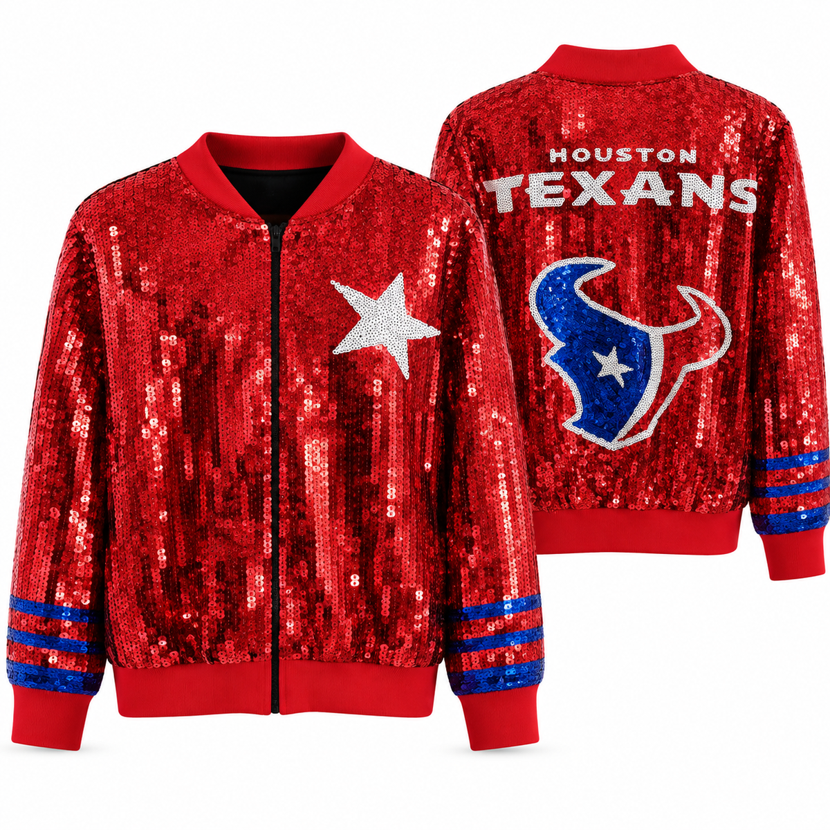 Houston Texans Sequin Bomber Jacket – Red
