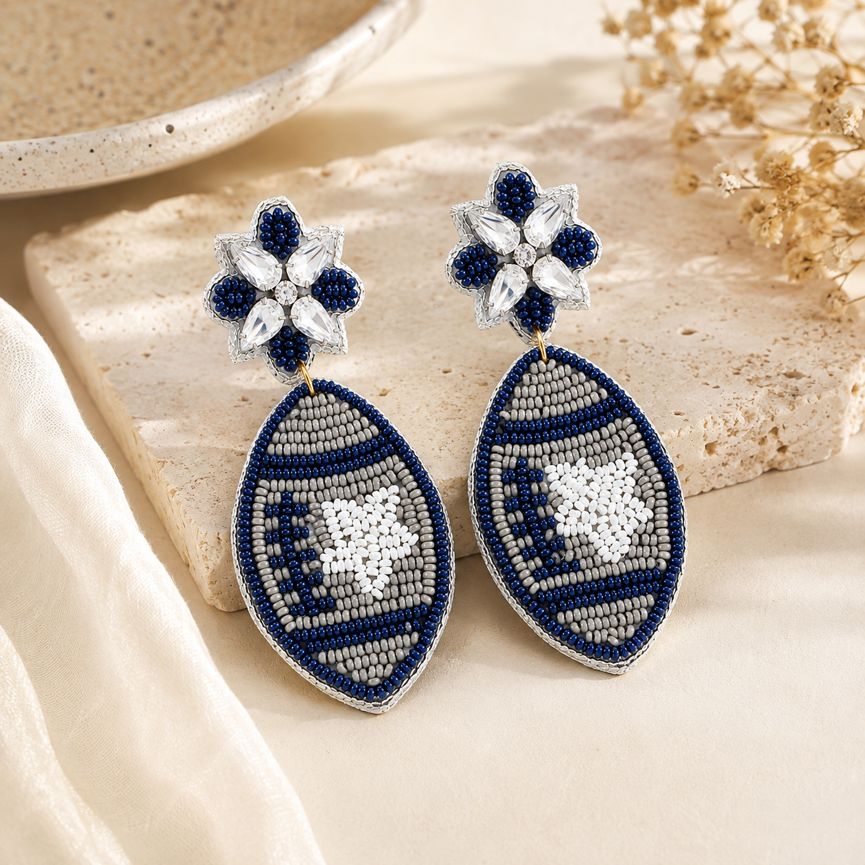Cowboys Game Day Football Beaded Statement Earrings
