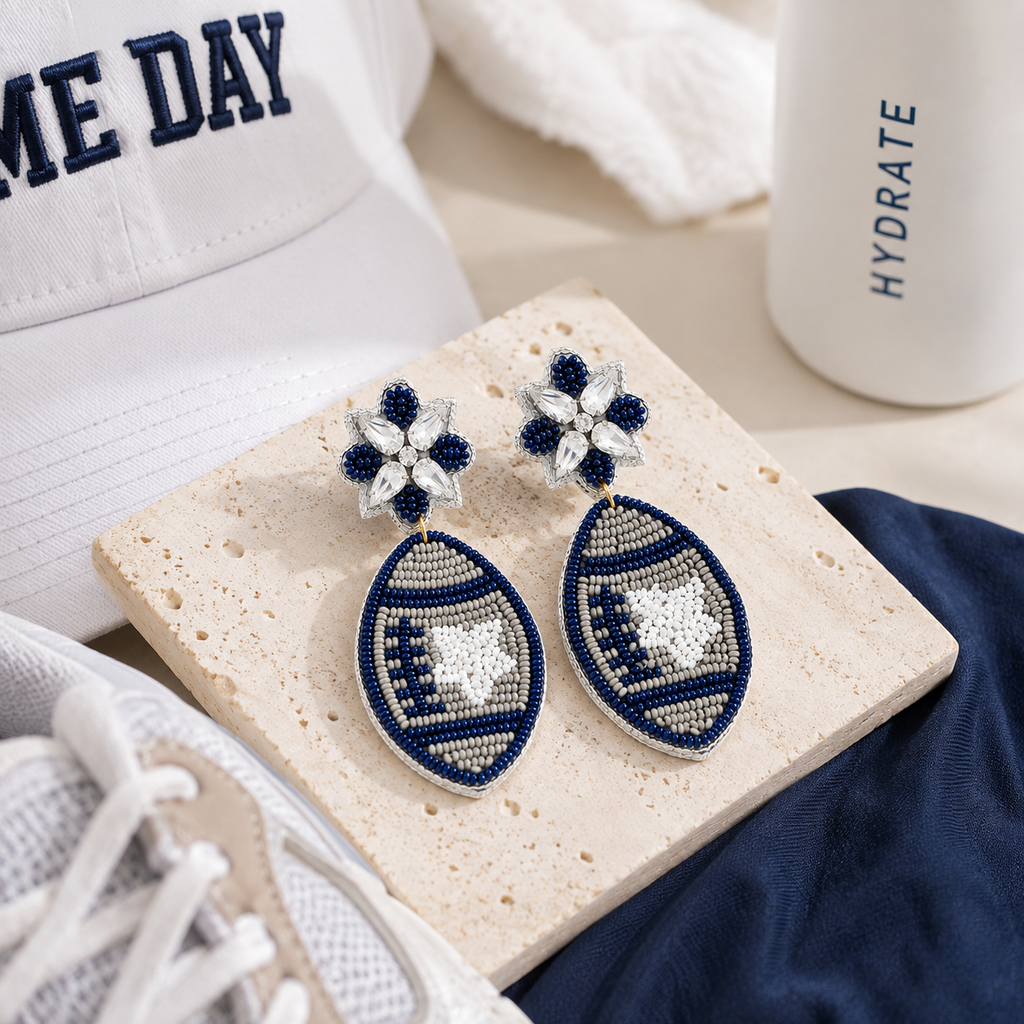 Cowboys Game Day Football Beaded Statement Earrings