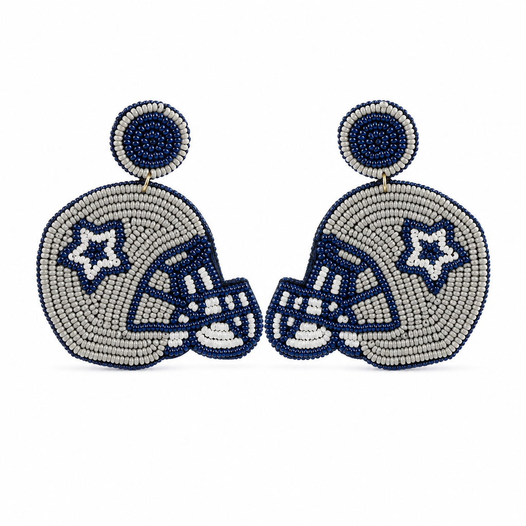 Game Day Football Helmet Beaded Statement Earrings