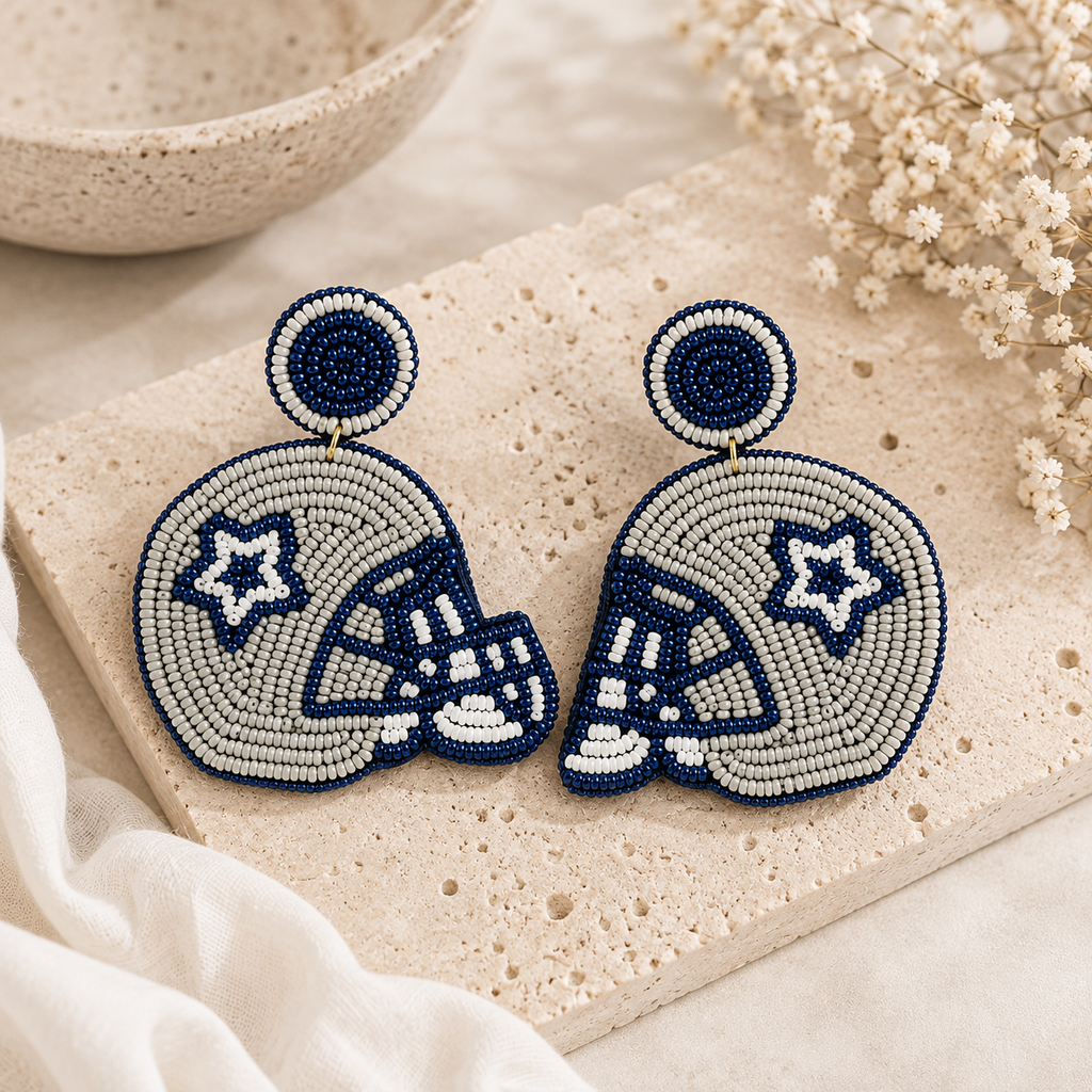 Game Day Football Helmet Beaded Statement Earrings