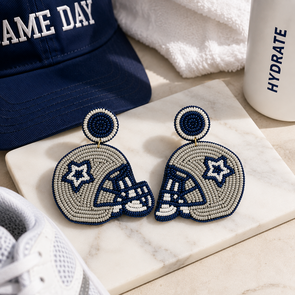Game Day Football Helmet Beaded Statement Earrings
