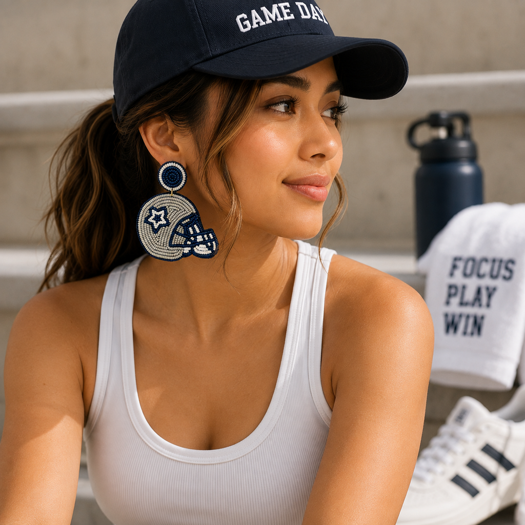Game Day Football Helmet Beaded Statement Earrings
