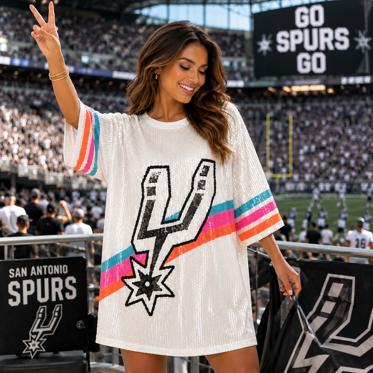Spurs Logo  White Sequin Dress