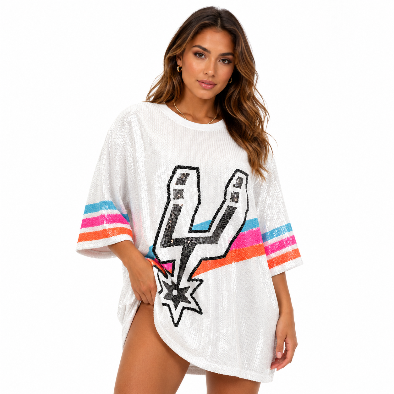 Spurs Logo  White Sequin Dress