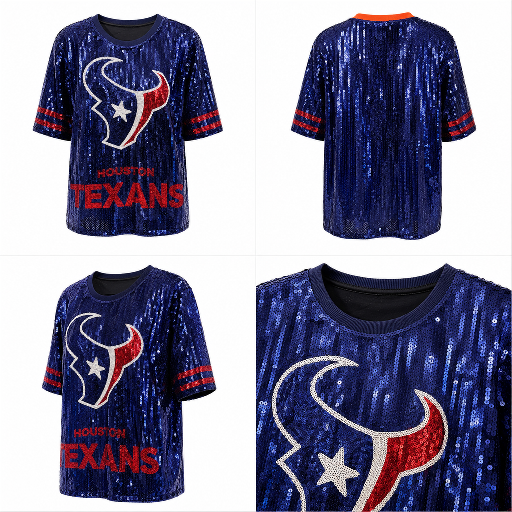 Houston Texan Blue Sequin Crop Shirt