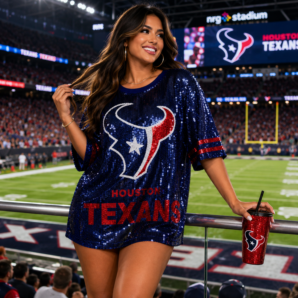 Houston Texan Blue Sequin Crop Shirt