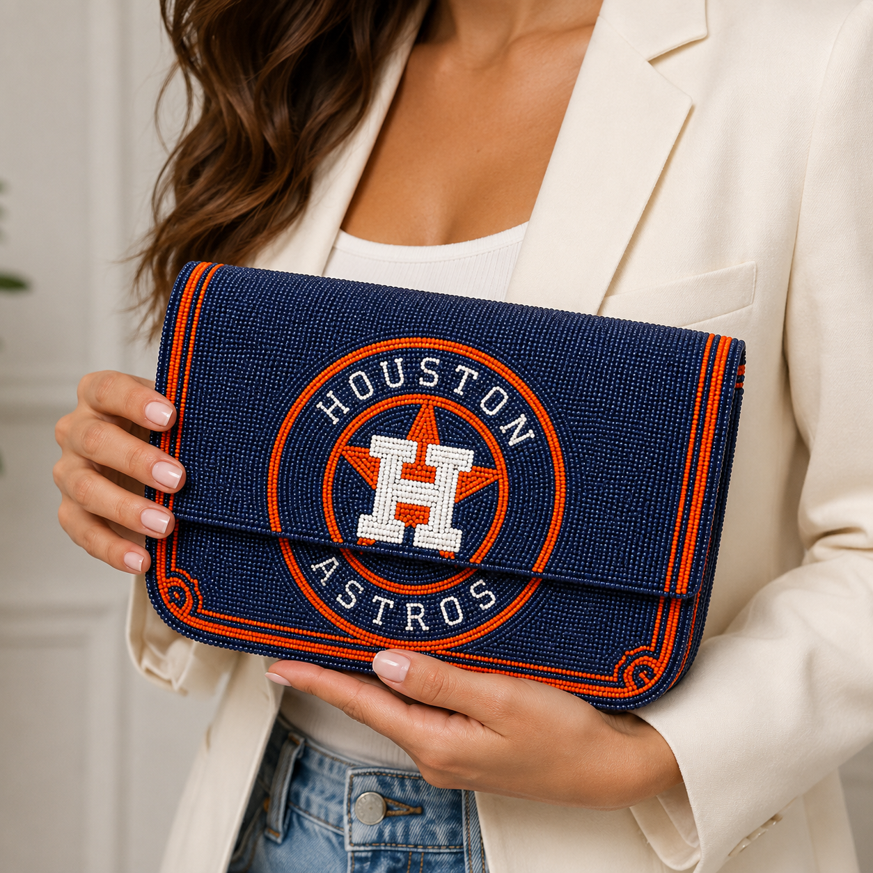Houston Astros Handcrafted Beaded Shoulder Bag