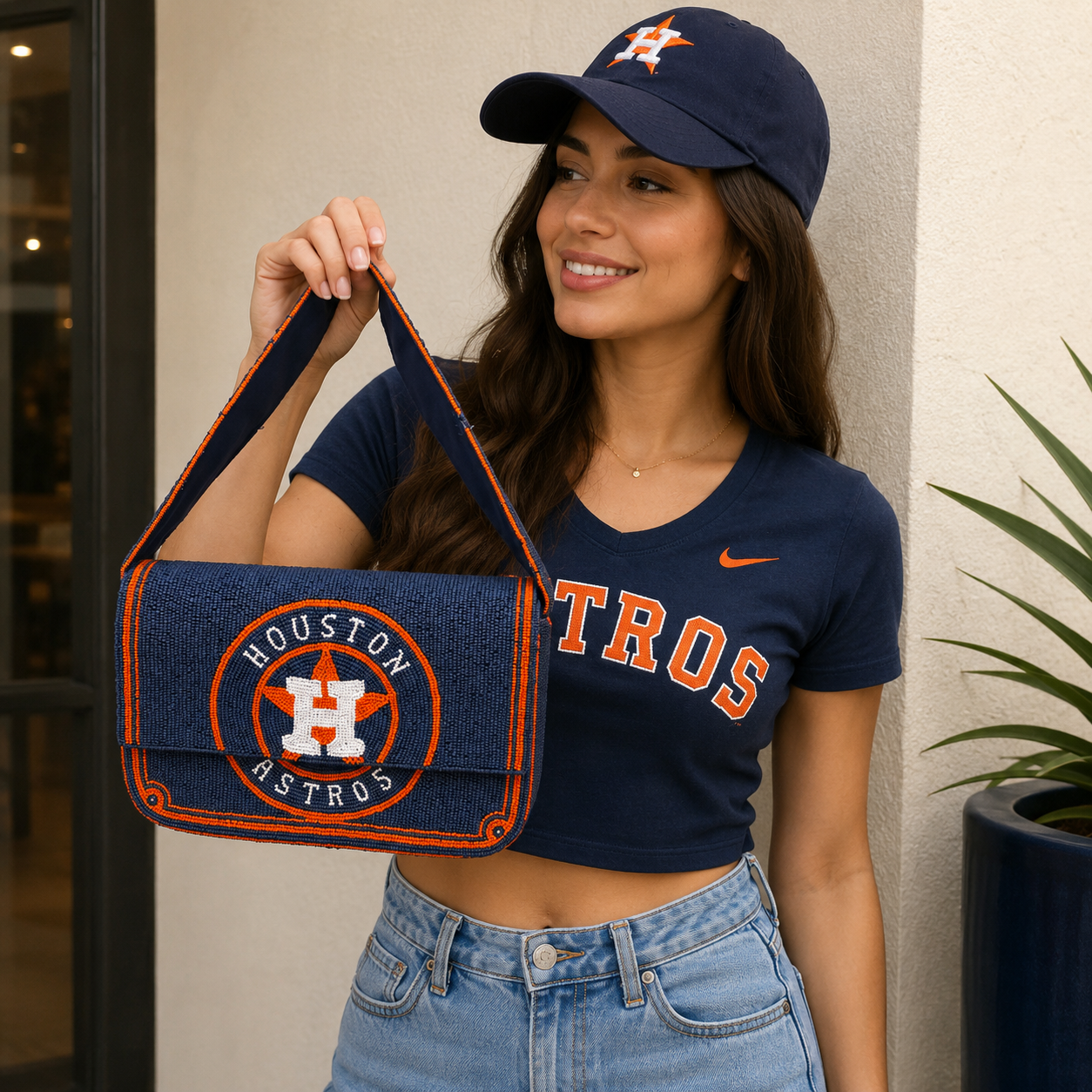 Houston Astros Handcrafted Beaded Shoulder Bag