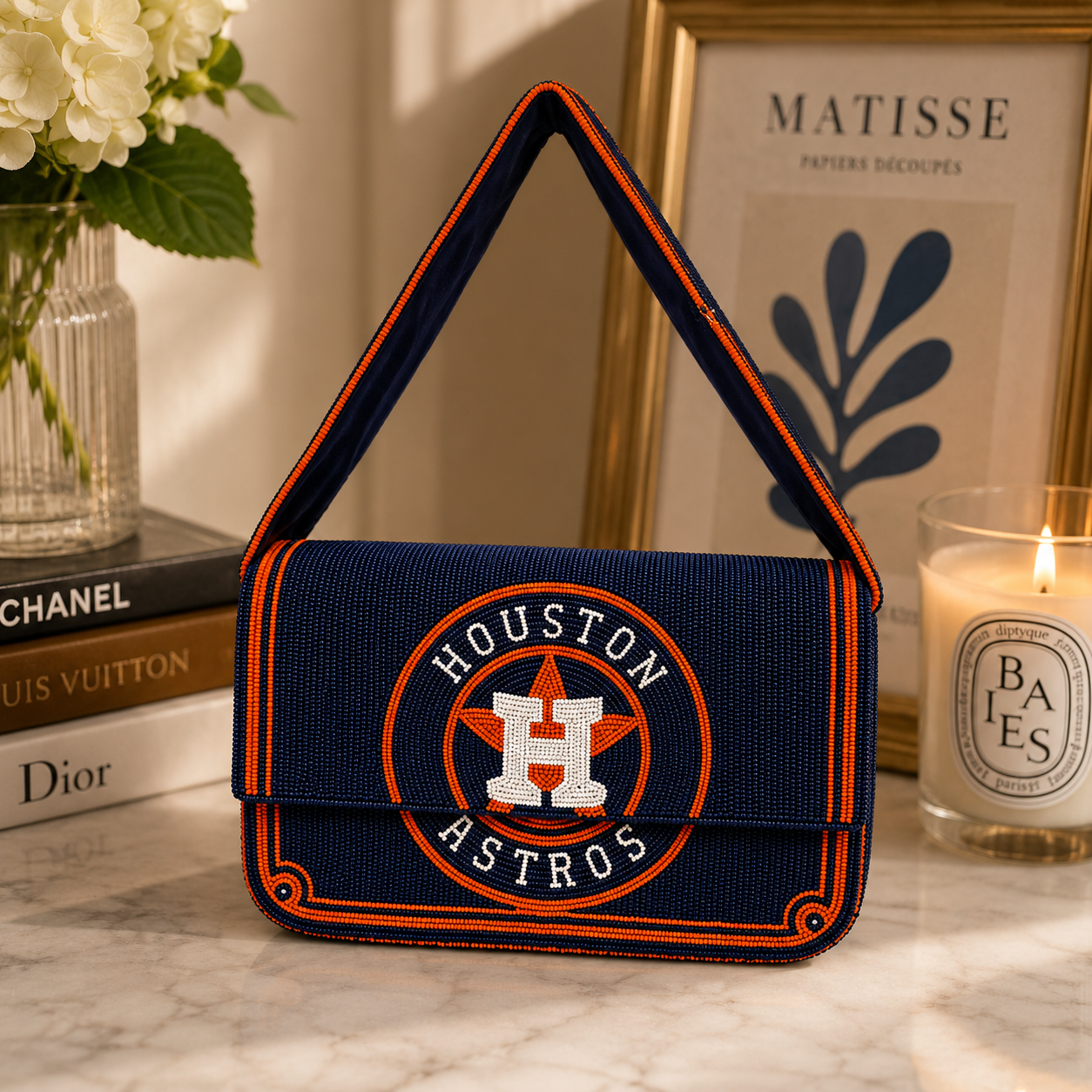 Houston Astros Handcrafted Beaded Shoulder Bag