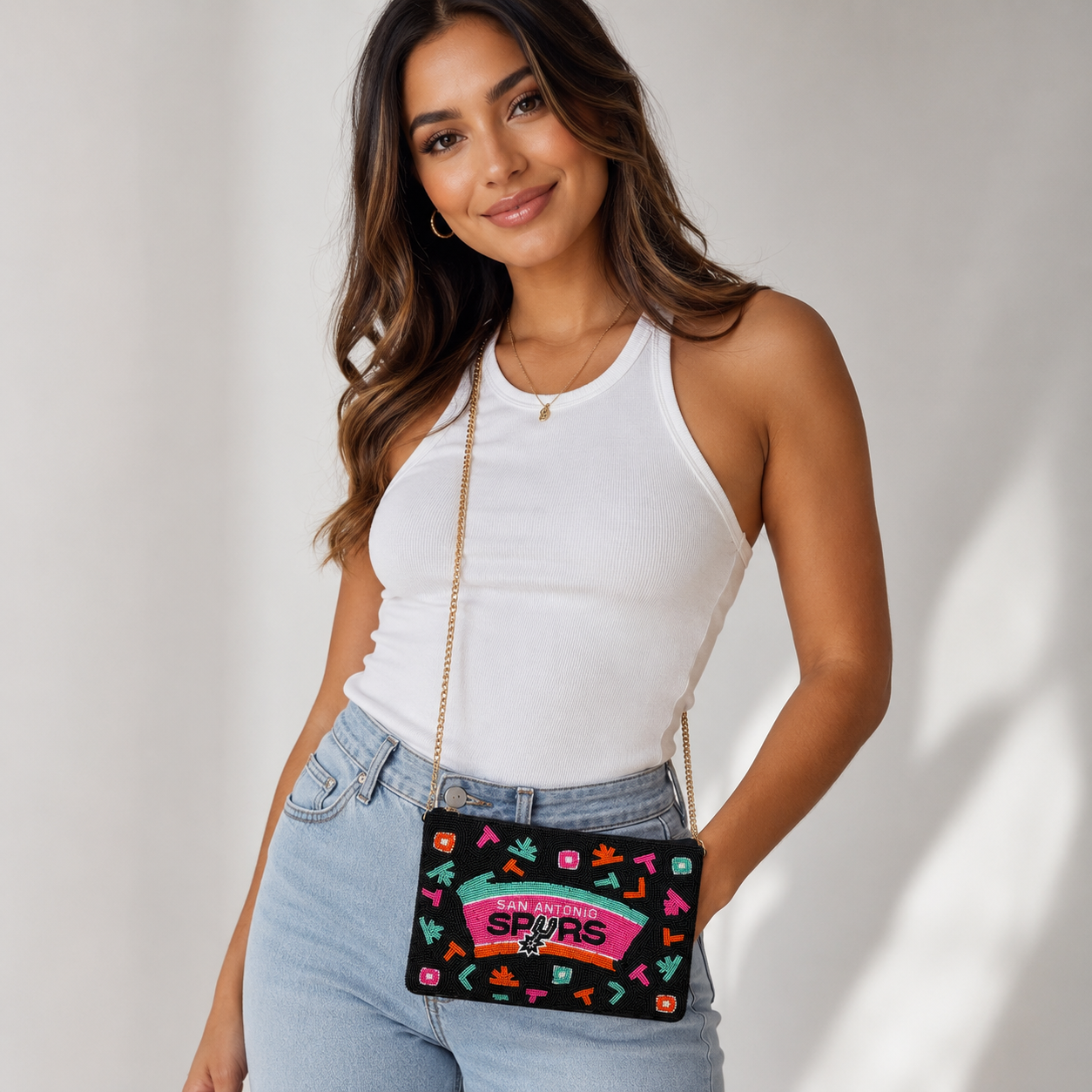 San Antonio Spurs Color Pop Beaded Crossbody Clutch