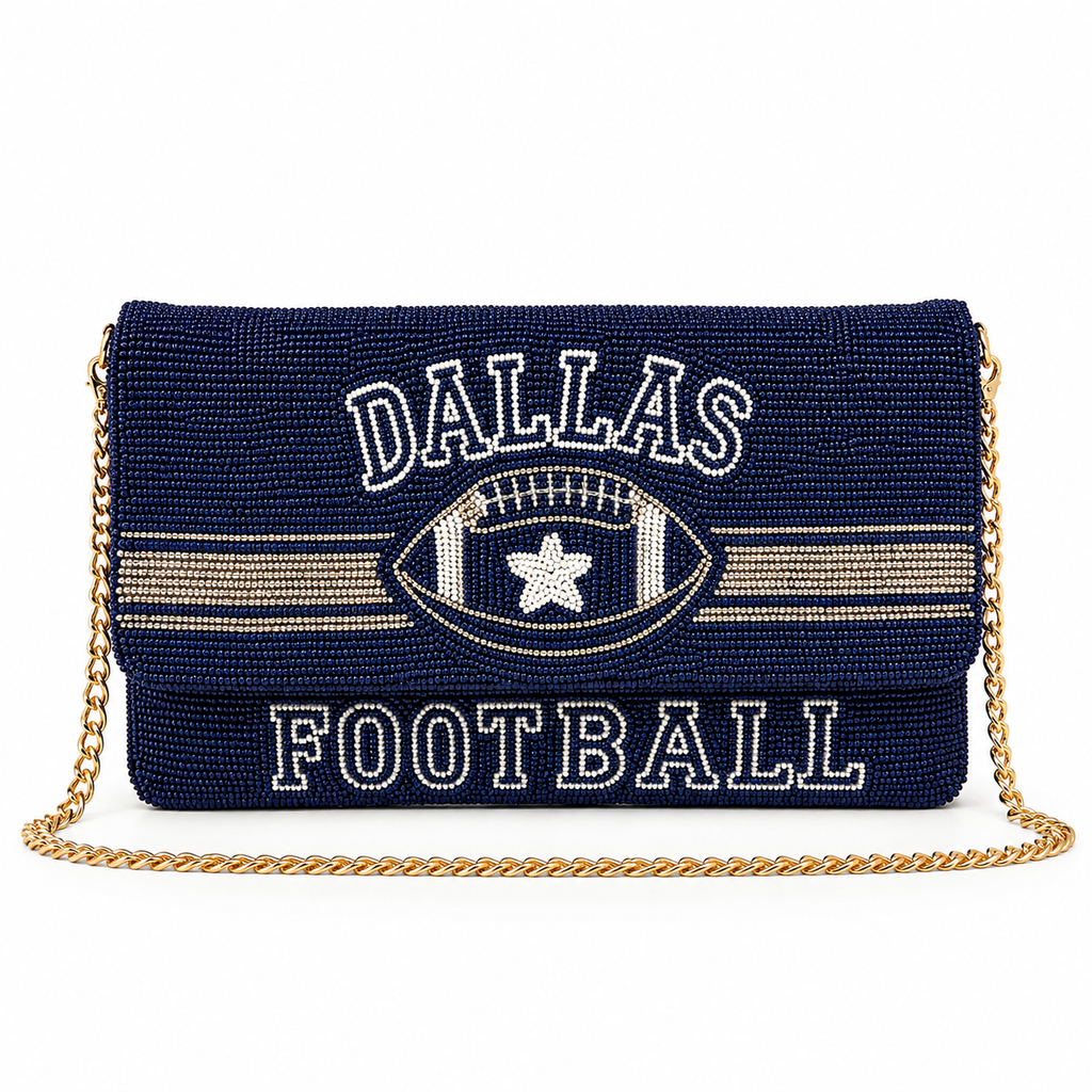 Dallas Football Beaded Crossbody Clutch – Navy & Gold