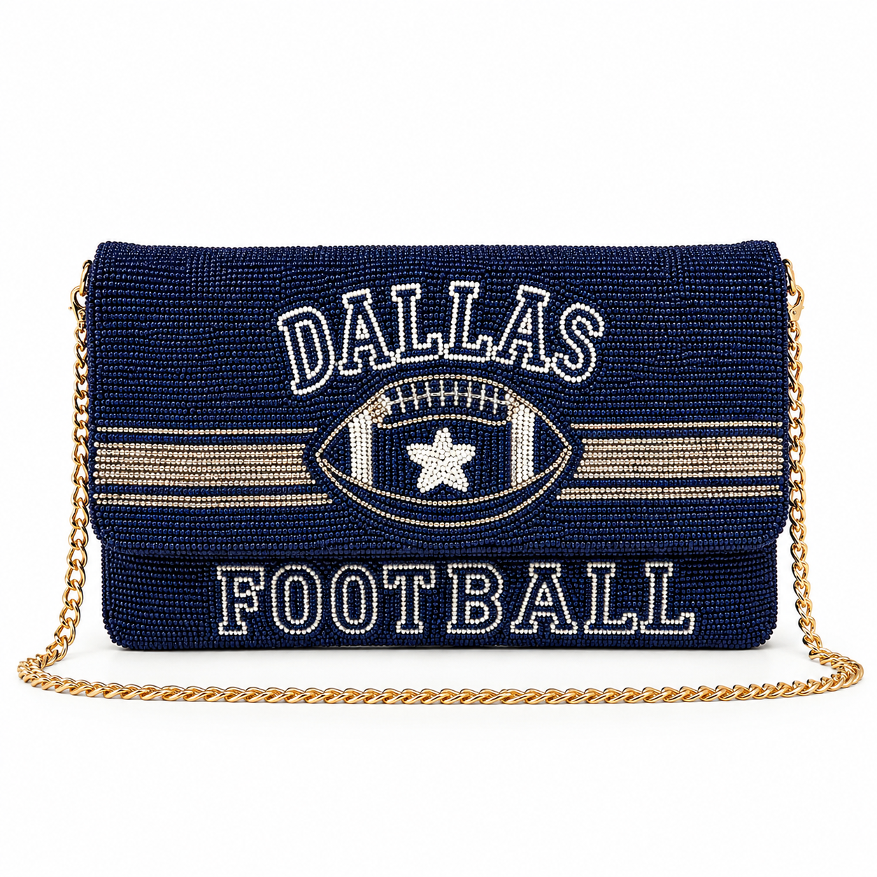 Dallas Football Beaded Crossbody Clutch – Navy & Gold