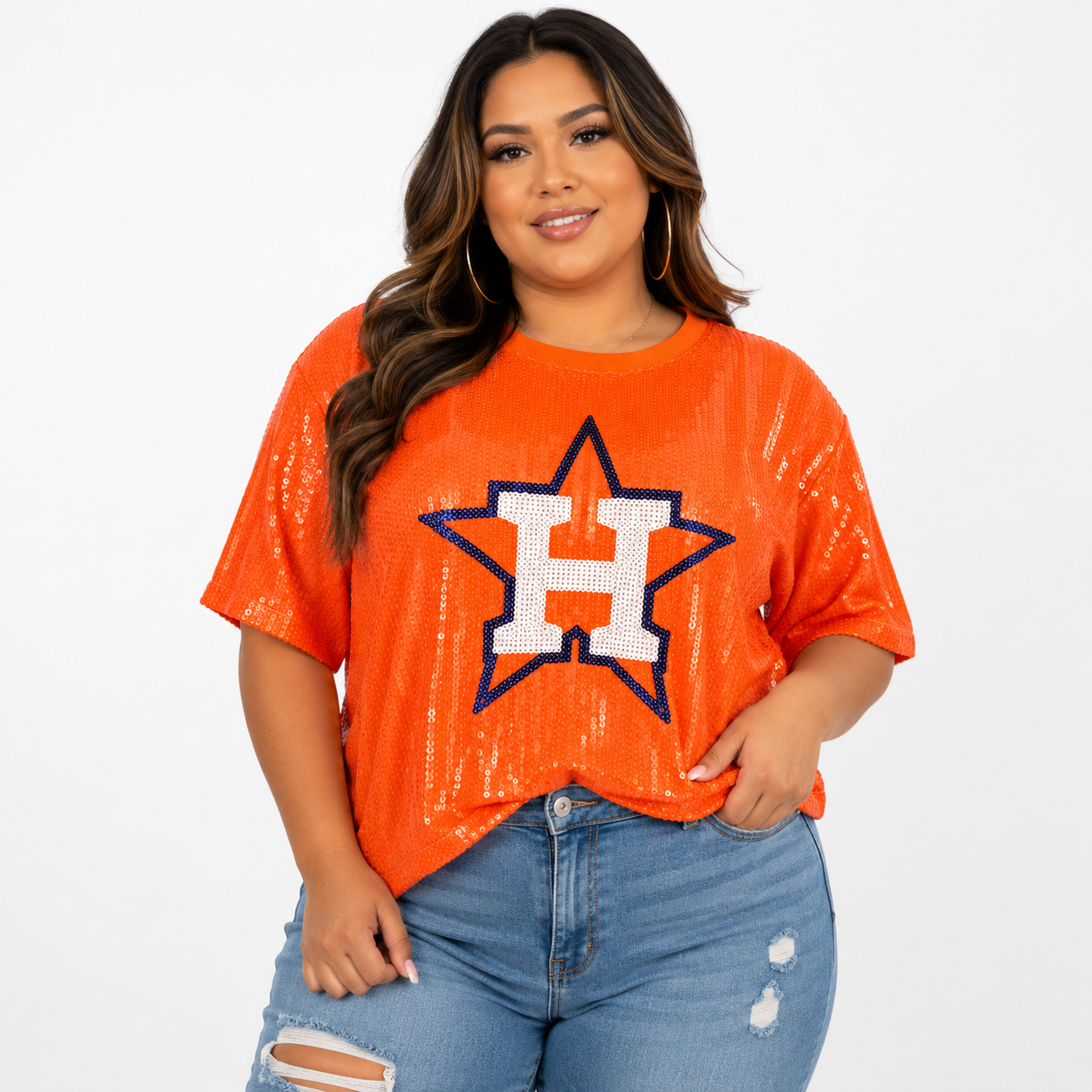 Houston Astros Orange Sequin Crop Shirt