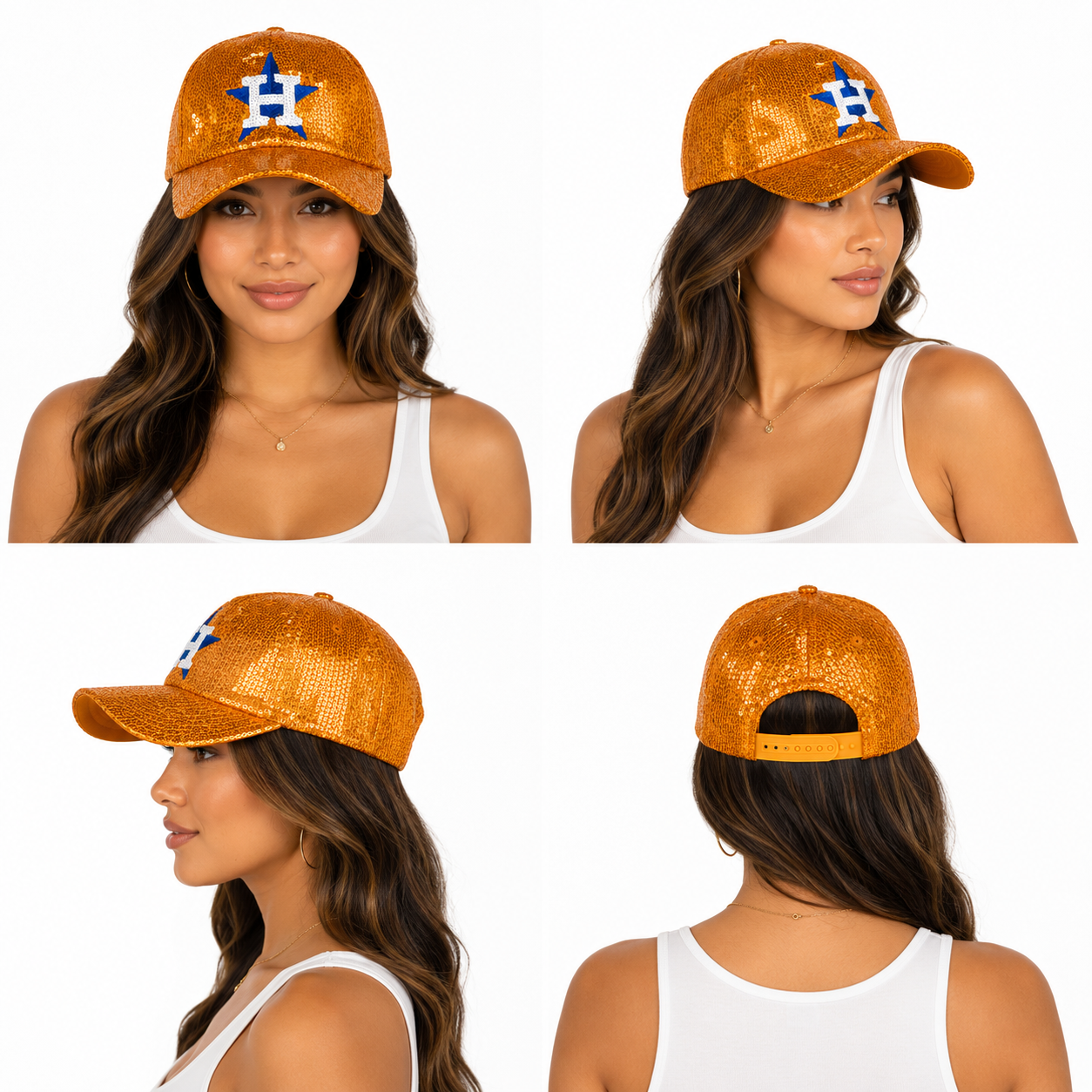 Houston Astros Inspired Sequin Baseball Cap
