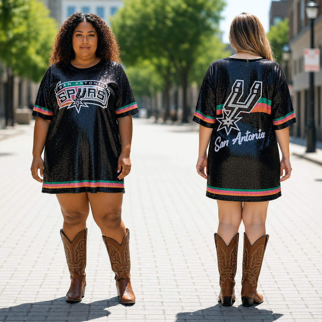Spurs Retro Black Sequin Dress