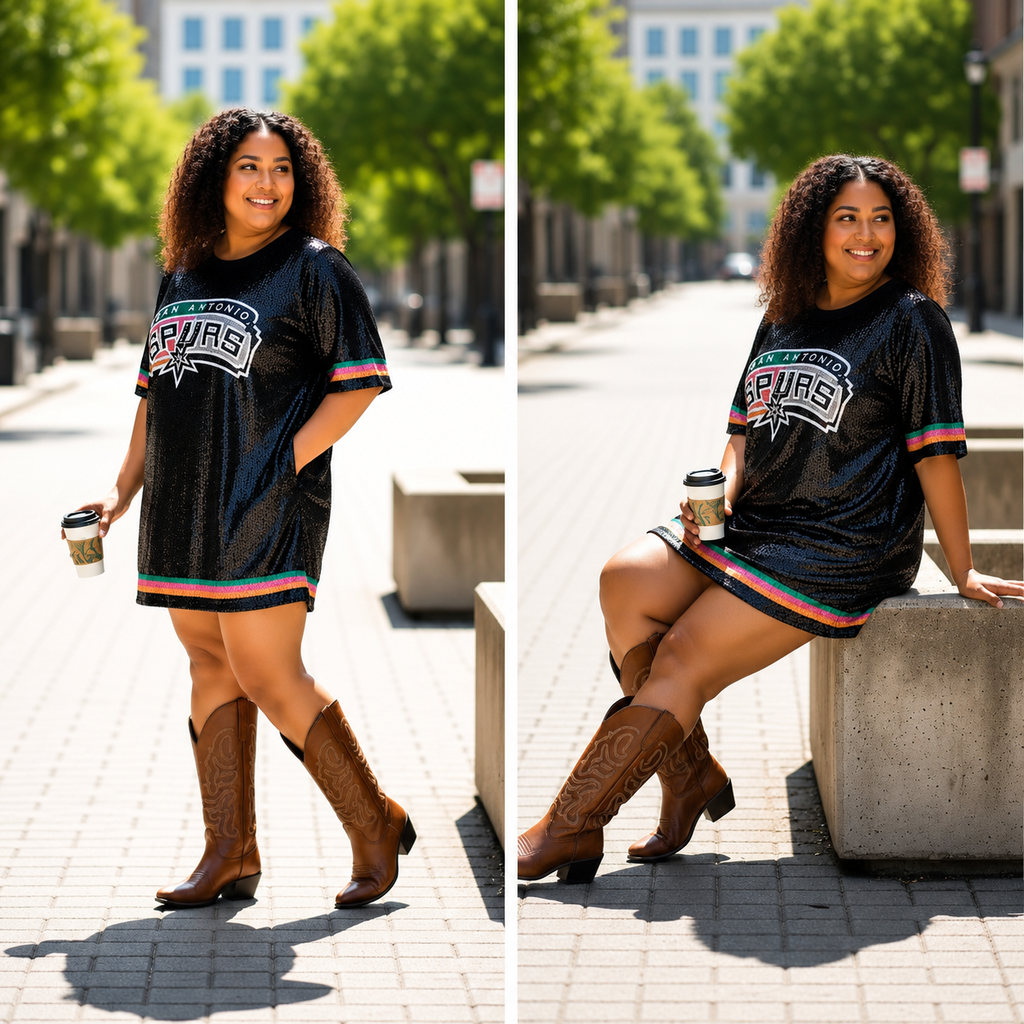 Spurs Retro Black Sequin Dress