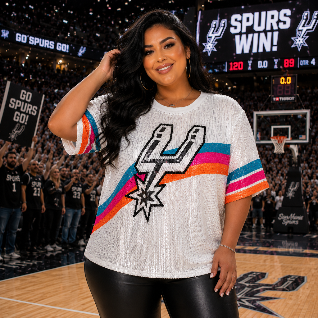 Spurs Logo Sequin Crop Shirt White