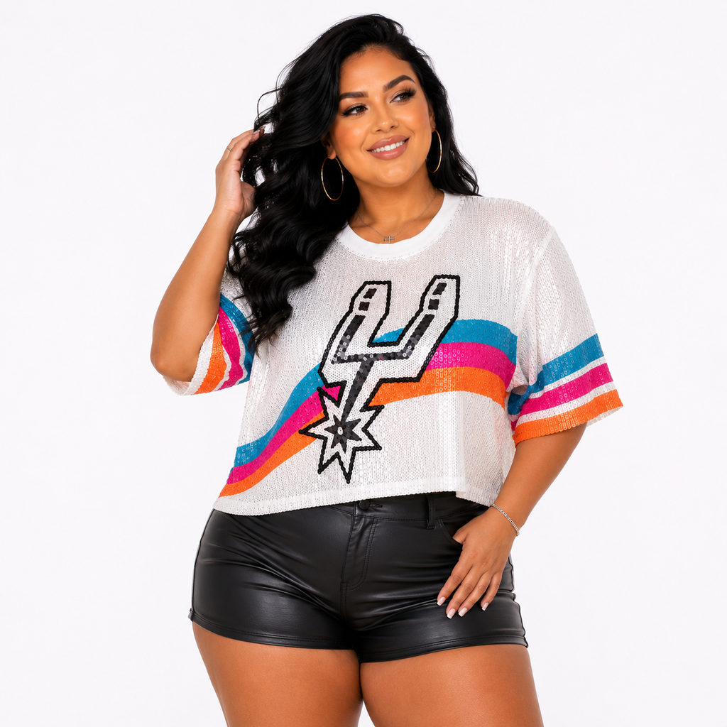 Spurs Logo Sequin Crop Shirt White