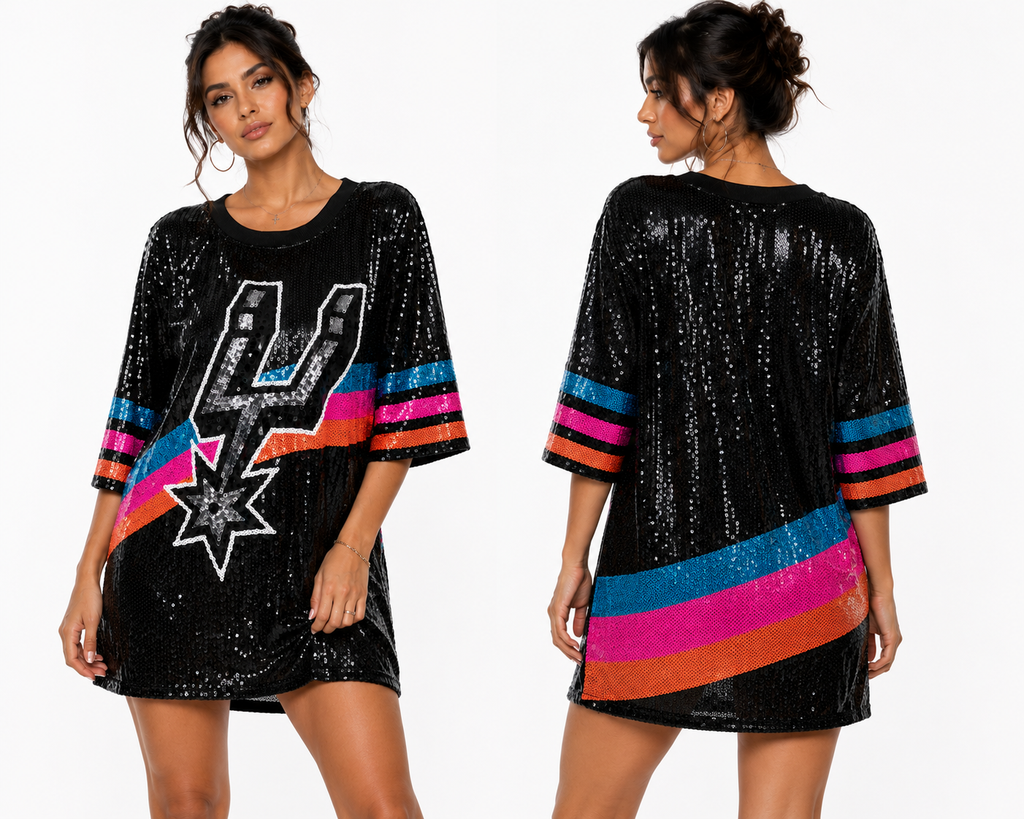 Spurs Logo  Black Sequin Dress