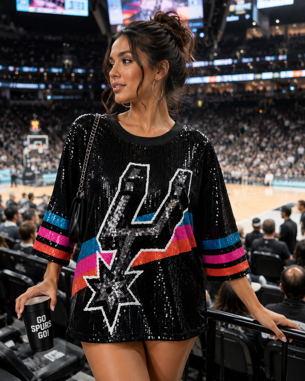 Spurs Logo  Black Sequin Dress