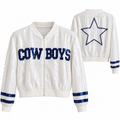 Cowboys-Inspired Sequin Bomber Jacket – White & Blue