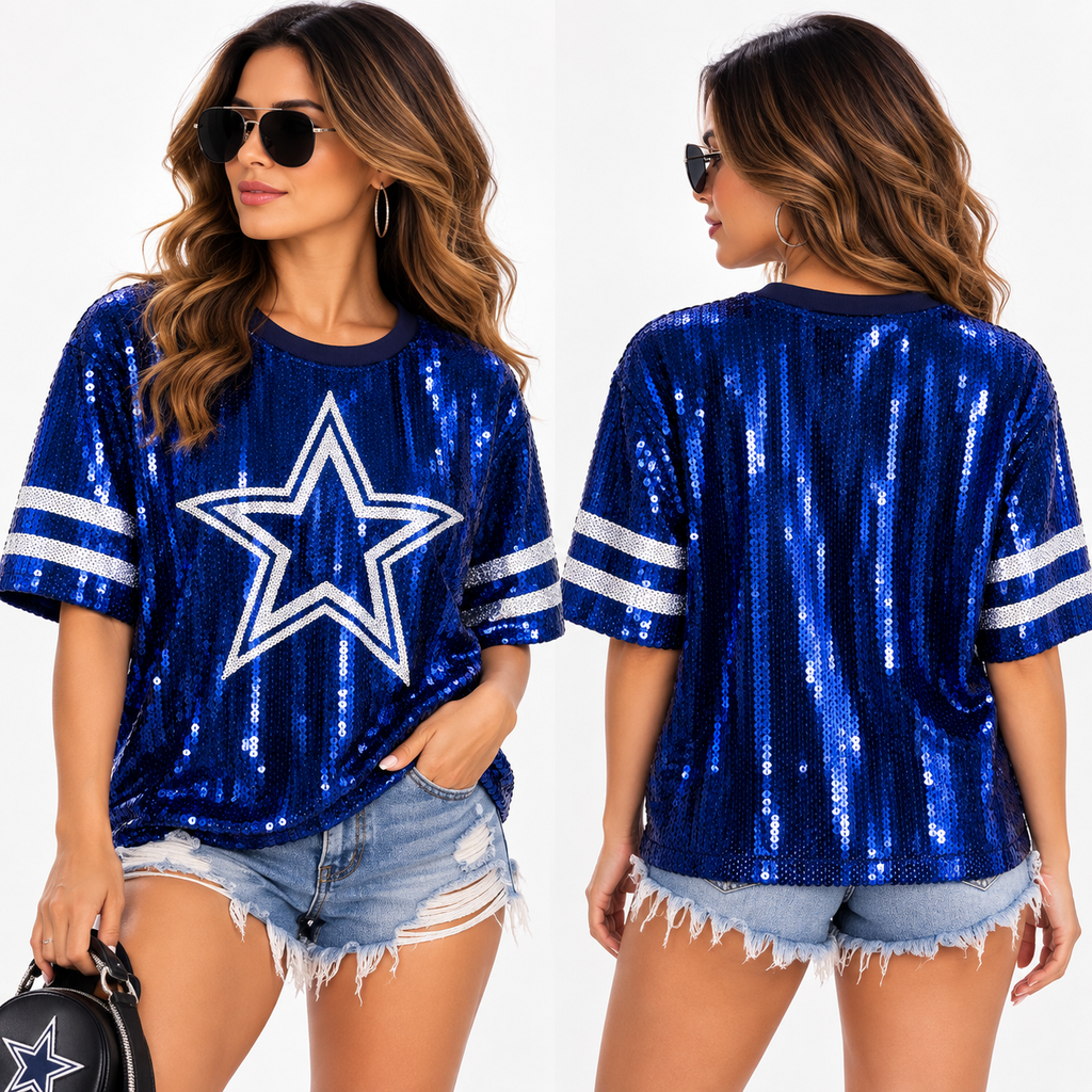 Dallas Cowboys-Blue Sequin Game Day Top