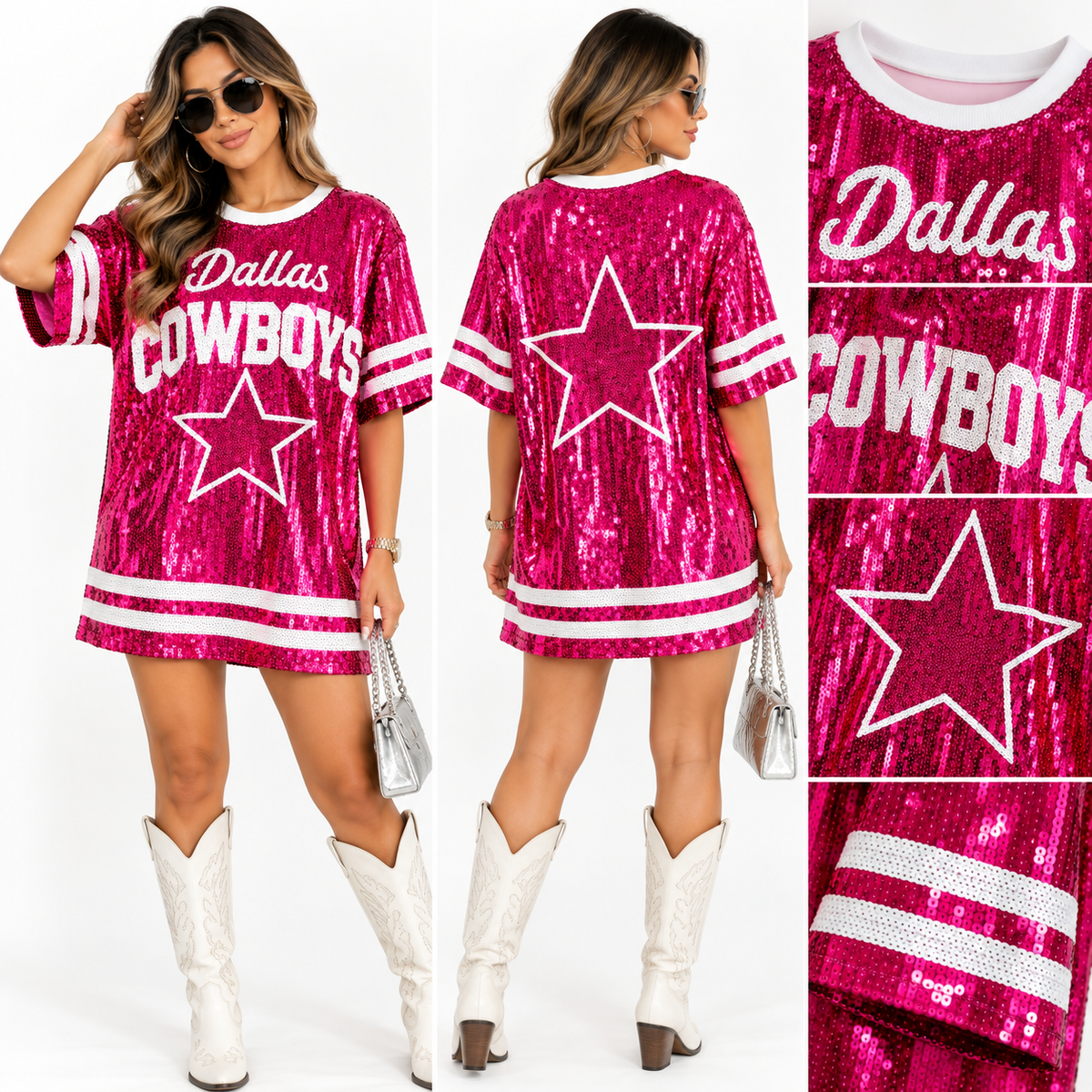 Dallas Cowboys Pink Sequin Game Day Mini Dress