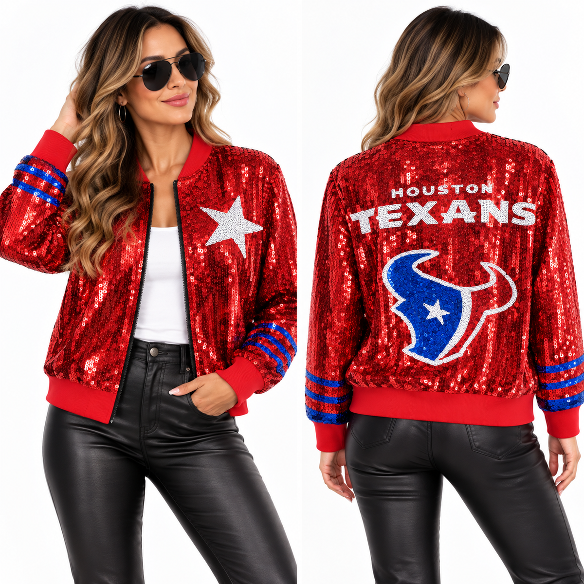 Houston Texans Sequin Bomber Jacket – Red
