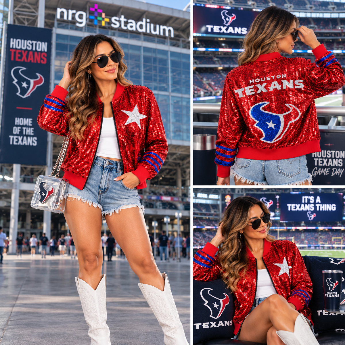 Houston Texans Sequin Bomber Jacket – Red