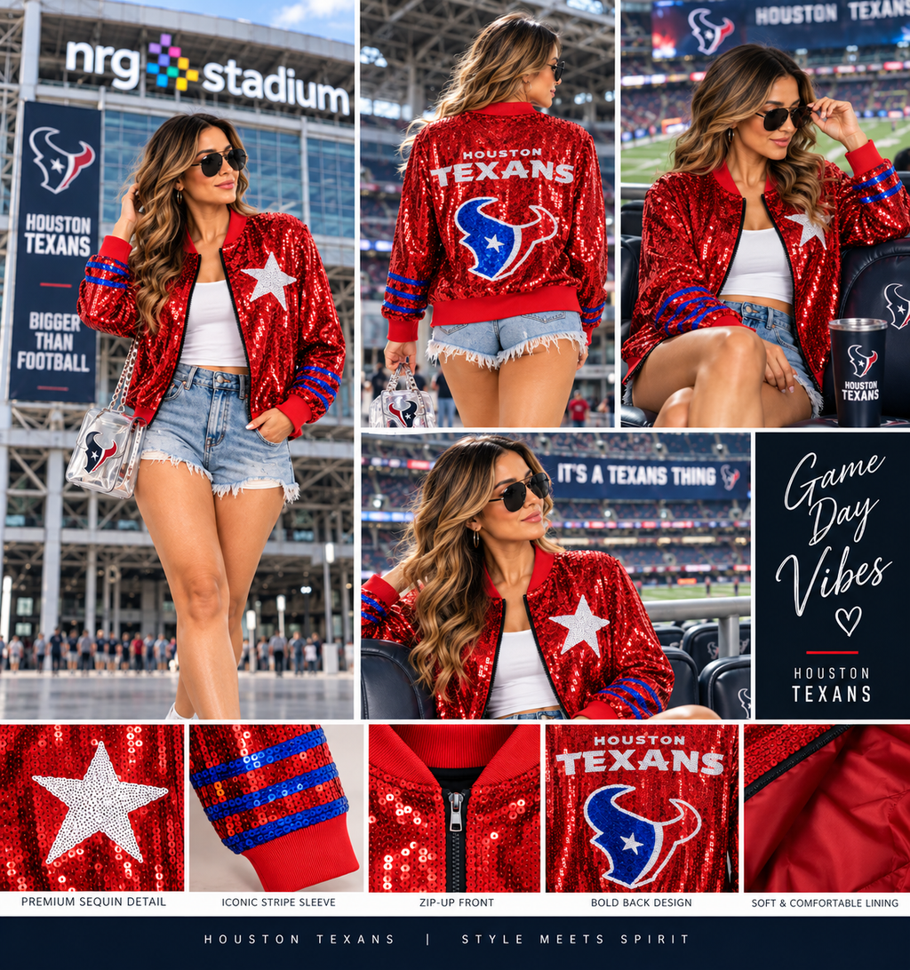Houston Texans Sequin Bomber Jacket – Red