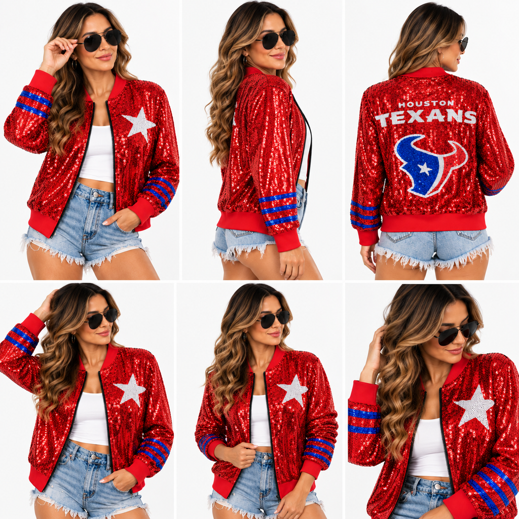 Houston Texans Sequin Bomber Jacket – Red
