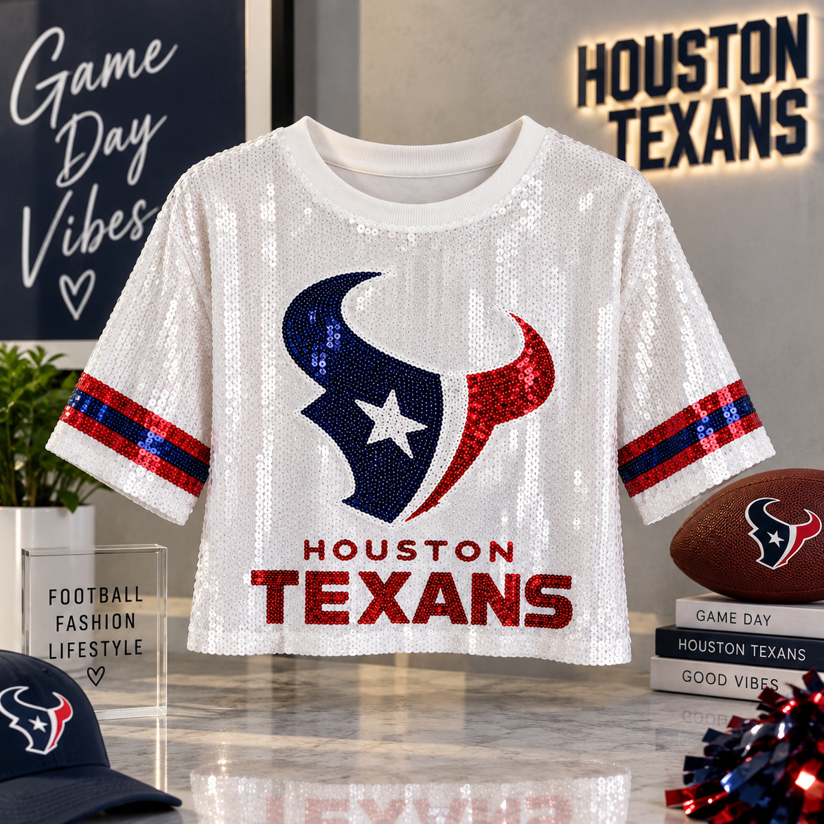 Houston Texans Sequin Game Day Top – White