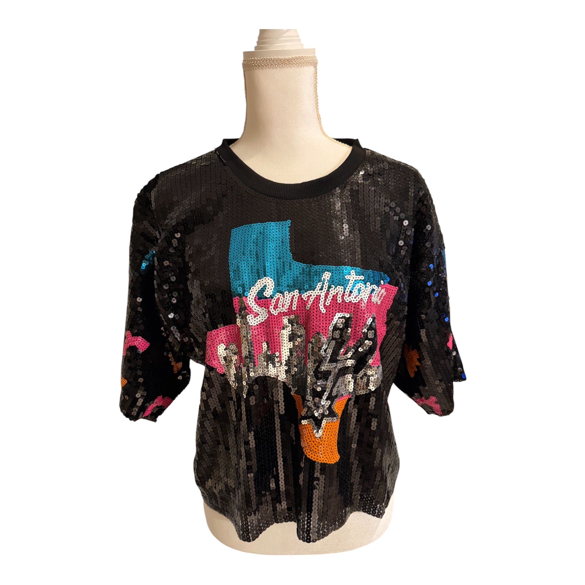 Spurs Texas Sequin Crop Shirt Black