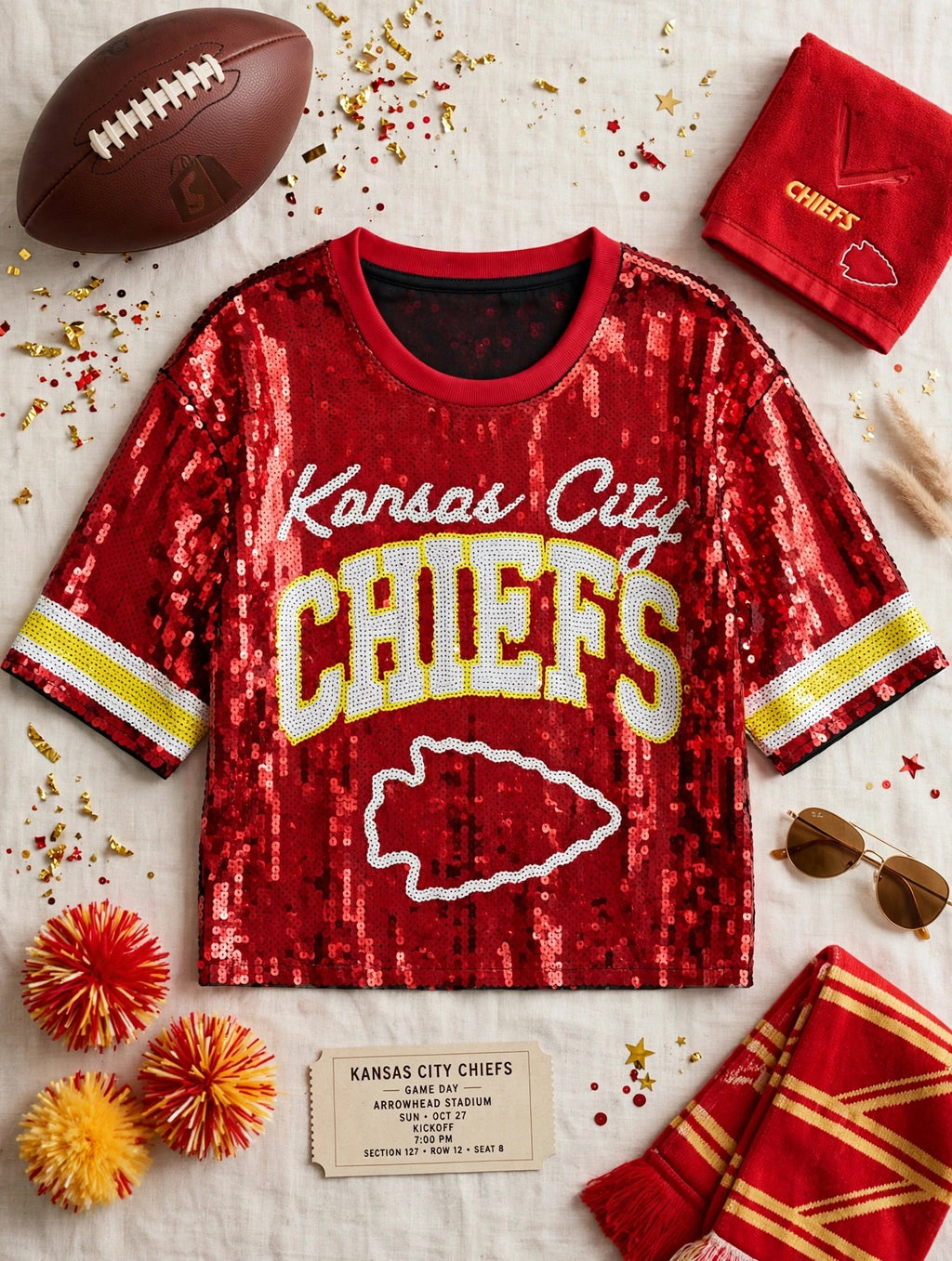Kansas City Chiefs red sequin crop top - front view