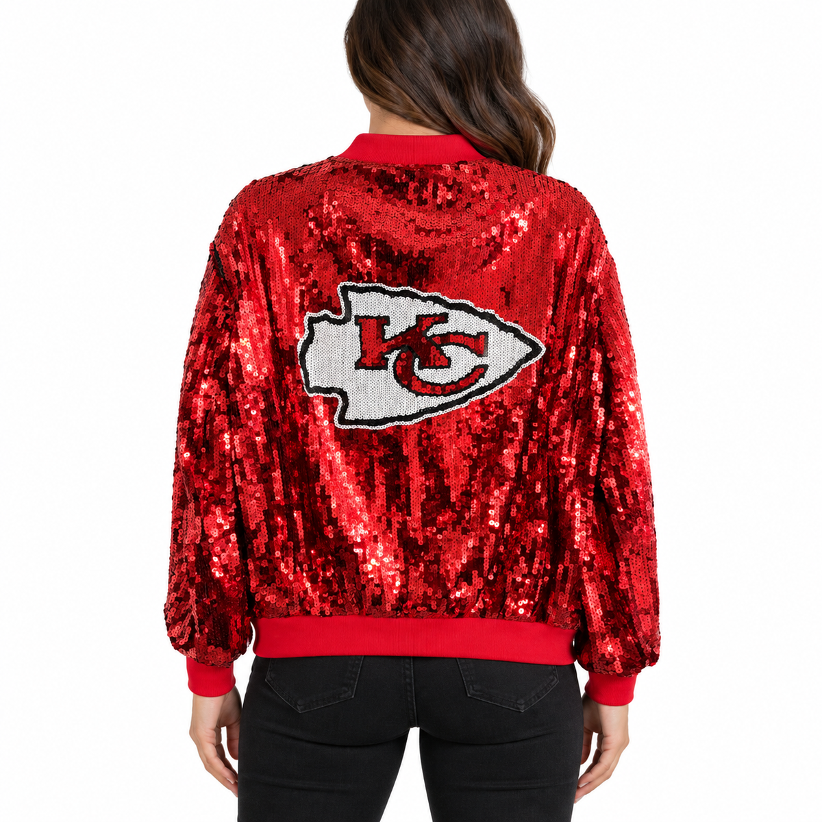 Red Chiefs sequin bomber jacket back model white