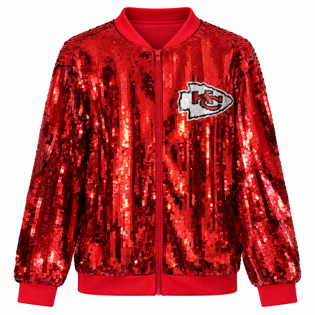 Red Chiefs sequin bomber jacket front white