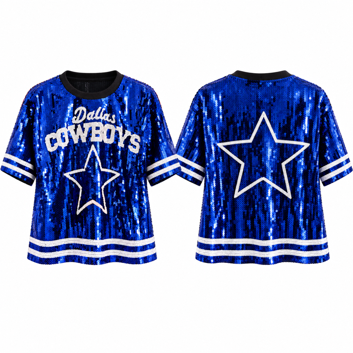 Dallas Cowboys blue sequin shirt front back