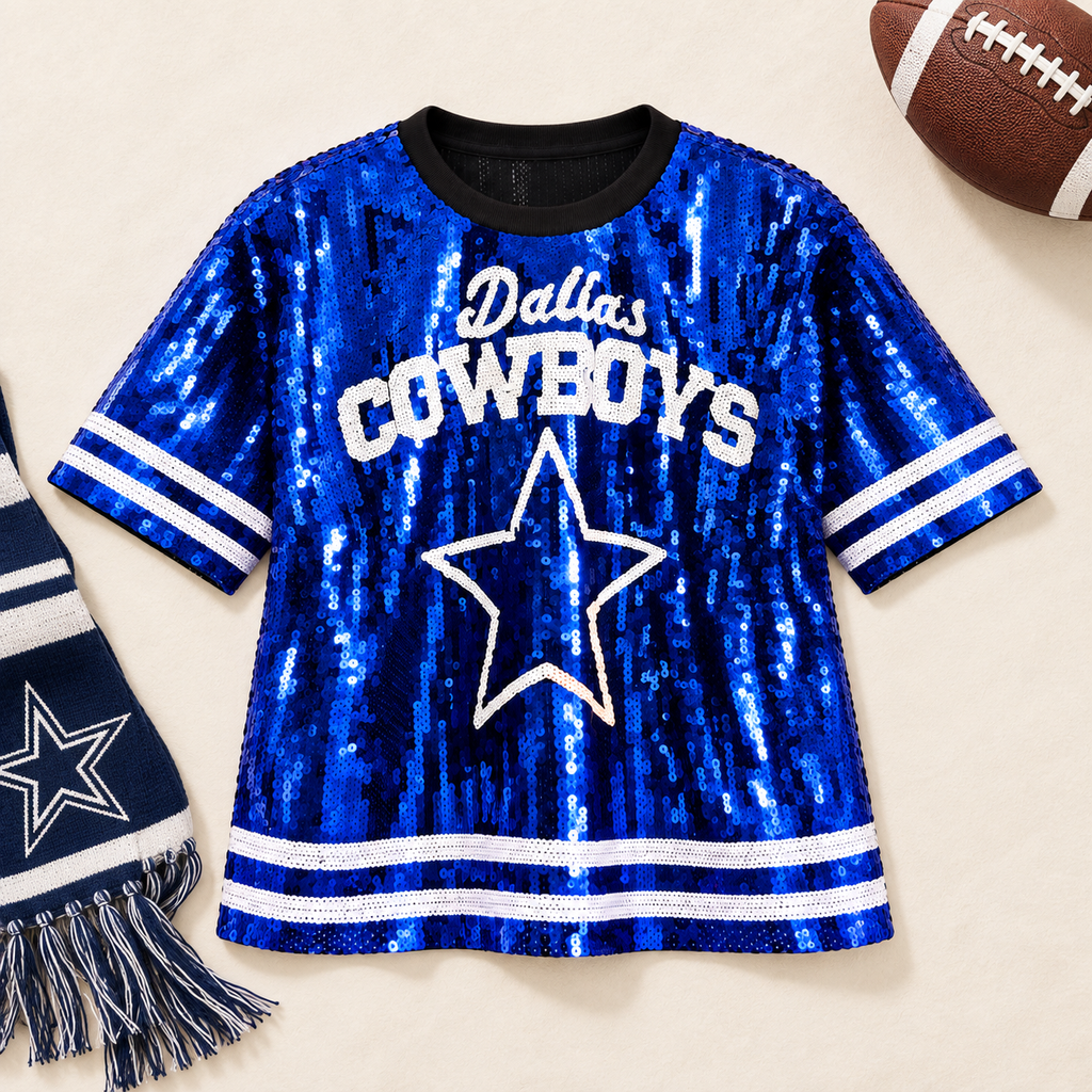 Dallas Cowboys blue sequin shirt staged